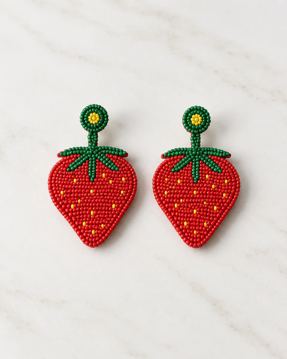 Red Strawberry Beaded Statement Earrings